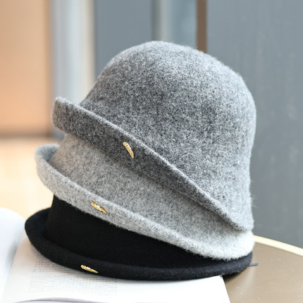 帽范 小金标~前翘边秋冬复古洋气羊毛混纺渔夫帽保暖休闲百搭盆帽