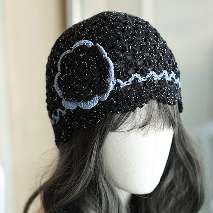 帽范 混亮丝韩系手钩立体花朵针织帽女春夏甜美复古百搭包头帽子