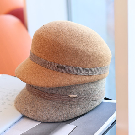帽范 小标织带复古气质羊毛马术帽女秋冬英伦简约礼帽保暖鸭舌帽