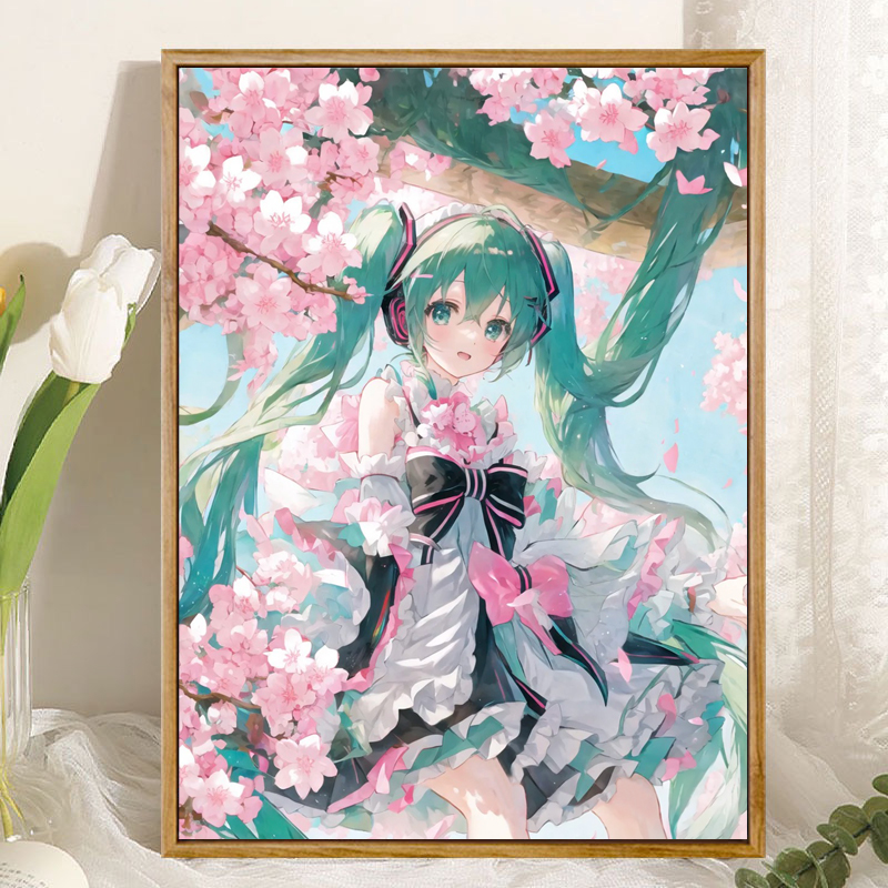 初音未来卡通女孩卧室钻石画2023新款少女5d点贴钻十字绣儿童满钻