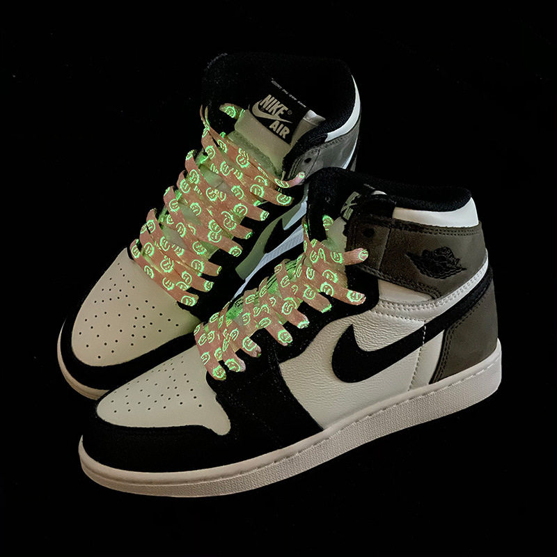 适配潮流af1aj1空军一号小倒钩黑摩卡粉色鬼脸夜光三色拼接鞋带