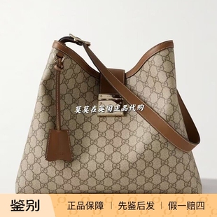 英国代购Gucci古驰 9折 padlock大号皮革边饰印花涂层帆布单肩包