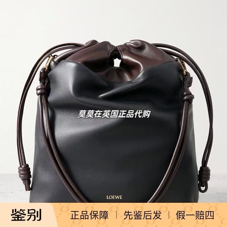 英国代购loewe罗意威 9折新款时尚 Flamenco双色皮革抽绳单肩包