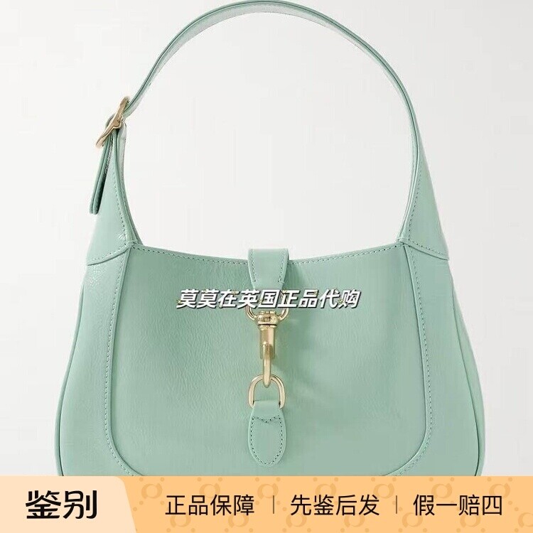 英国代购Gucci古驰 9折时尚气质 Jackie小号浅绿色漆皮单肩斜挎包