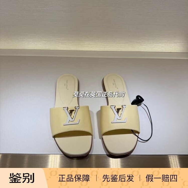 英国代购Louis Vuitton路易威登 LV搭扣光滑小牛皮平底一字拖拖鞋