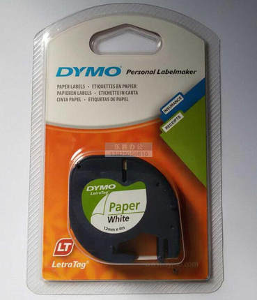 适用DYMO达美标签带TAG LT-100易可贴色带91201白底黑字打印纸
