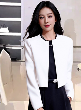 th短夹克外套女春秋通勤百搭披肩外搭小西装女白色西装外套女上衣