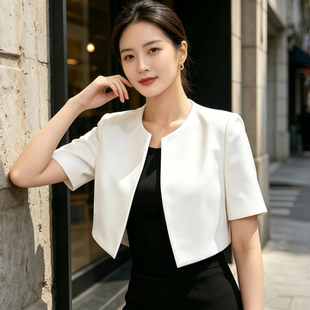 短袖西装外套女2026年夏季新款百搭薄款西服短款上衣白色小外套女