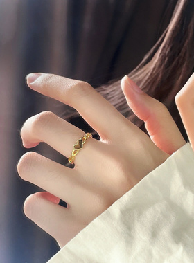 女ins小众镂空链条心形戒指开口