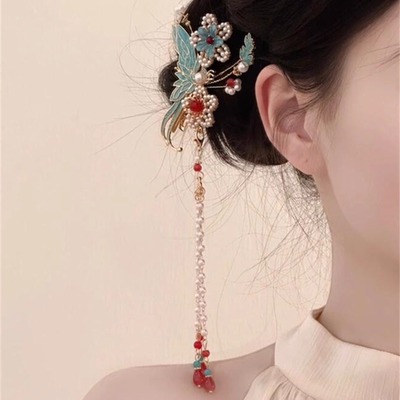 新中式古典烧蓝流苏步摇头饰发饰