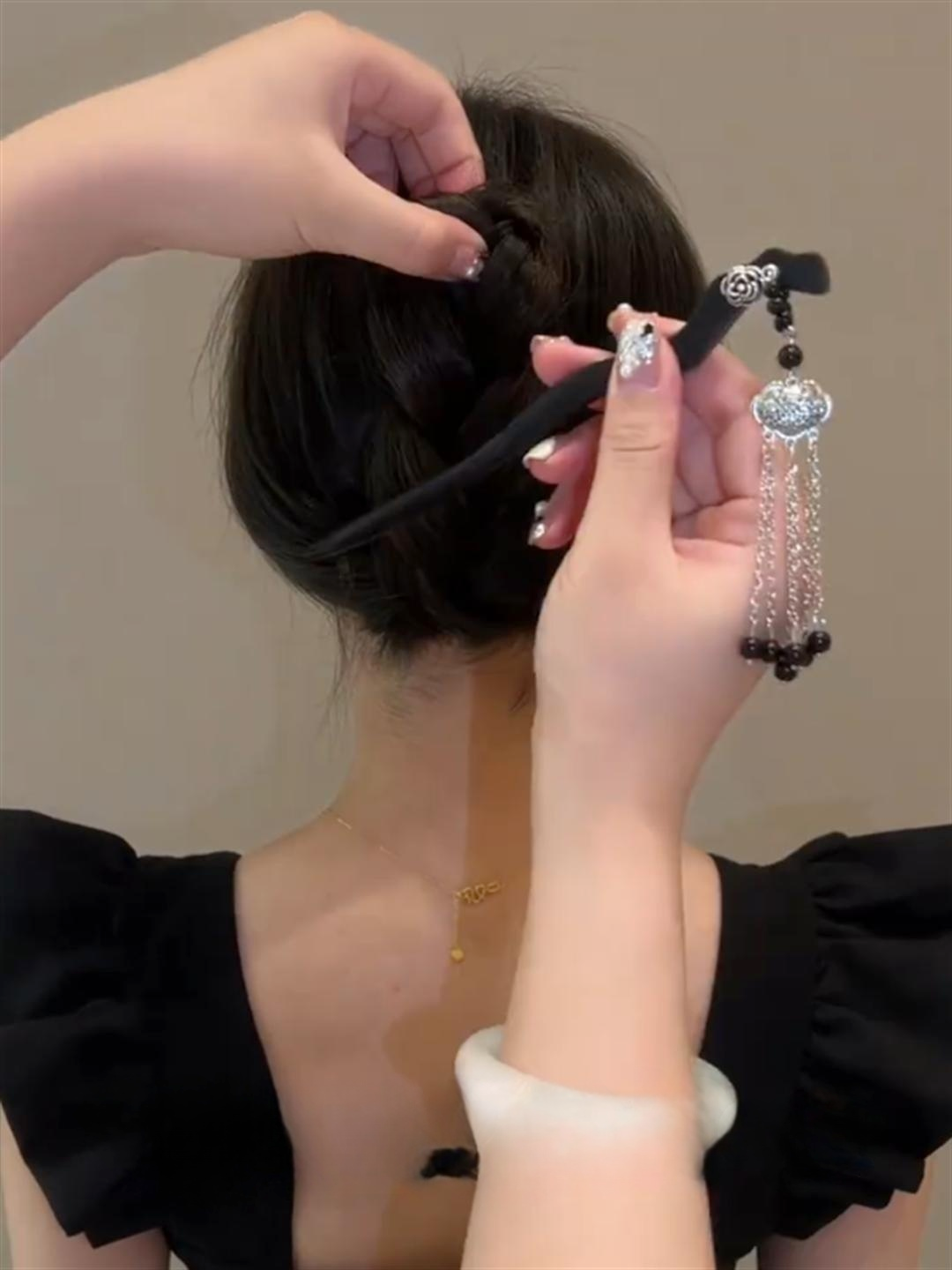 复古国风高级感长命锁流苏发簪