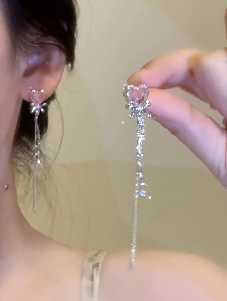 甜美S925银针女锆石流苏耳环