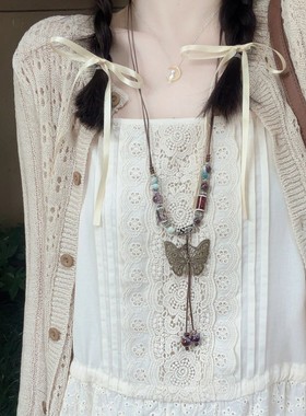 锁骨链蝴蝶陶瓷串珠项链陶瓷串珠