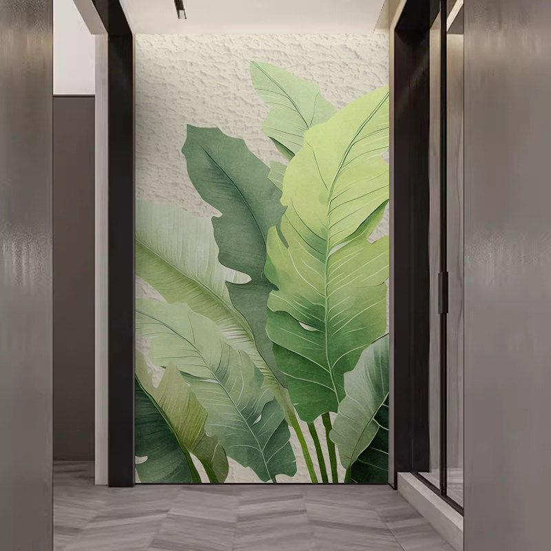 家大业大高级感入户玄关墙纸油画现代简约客厅走廊过道绿植3d壁画