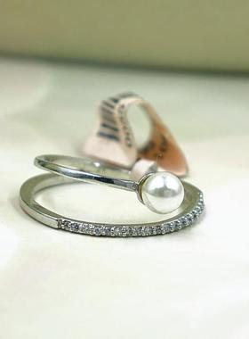 链条微镶锆石双层日韩风关节戒指