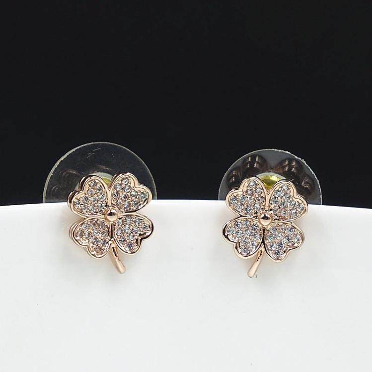 威妮华韩版潮流微镶满钻精致四叶草小耳钉女耳饰气质简约时尚包邮