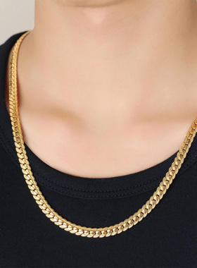 钛钢压花古巴链金色男女同款