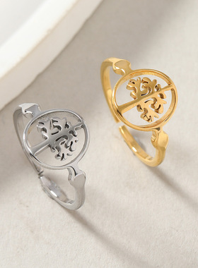 跨境钛钢镂空生命树活口戒指