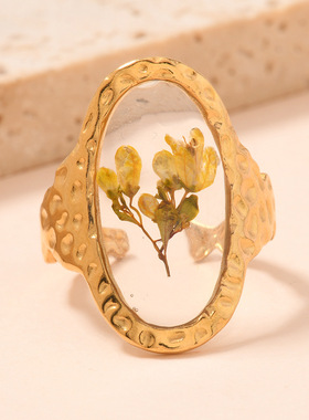 欧美永生花滴胶开口戒