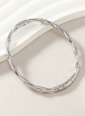 欧美简约复古竹节纹钛钢手镯