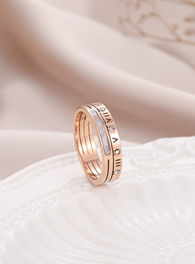 欧美新款钛钢玫瑰金戒指女镂空