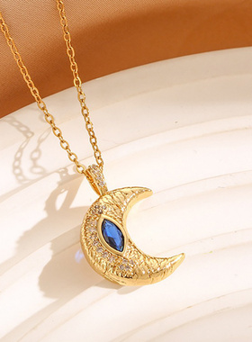 蓝色锆石月亮吊坠6421