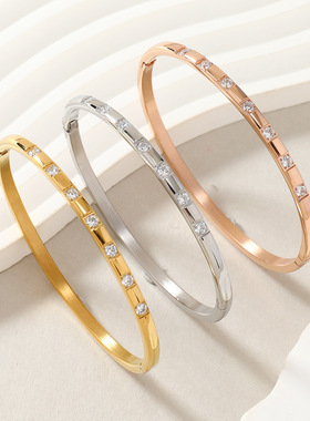 钛钢锆石O型卡扣手镯1