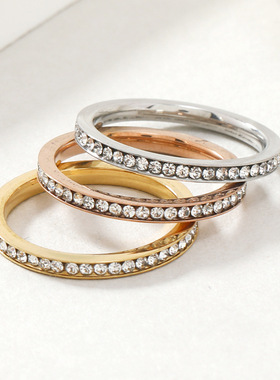 跨境小众极细胶水钻钛钢戒指