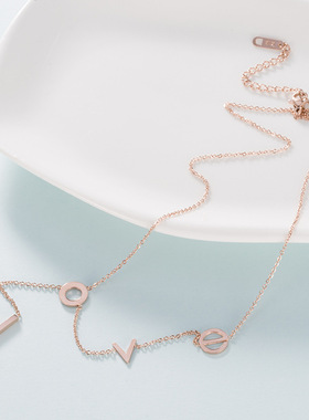 韩版钛钢镀18k玫瑰金潮流lov字母