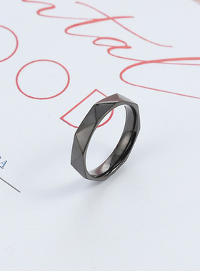 跨境钛钢简约4MM菱形情侣对戒