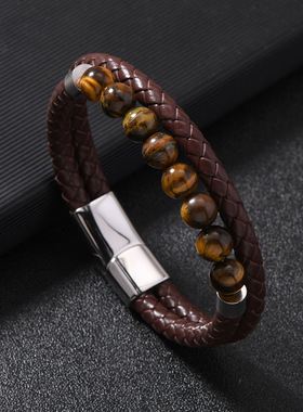 速卖通希音爆款男士多层皮革磁吸