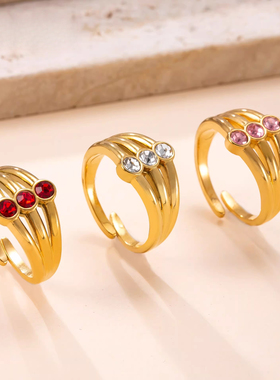 跨境热销不锈钢彩钻开口戒