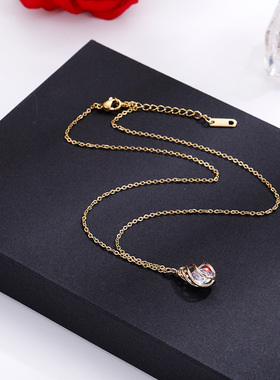 玫瑰金钛钢水滴锁骨链