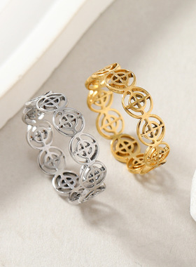 跨境供应不锈钢几何镂空钛钢戒指