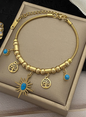 欧美复古松石太阳手链