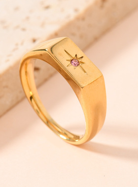 欧美复古八芒星彩色钻钛钢戒指