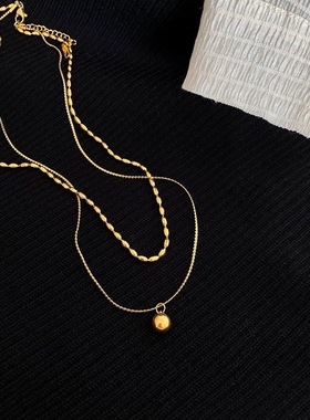 钛钢双层项链圆珠叠戴锁骨链冷淡