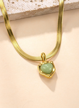 单吊坠爱心天然石项链