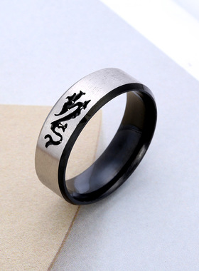 跨境钛钢龙纹哑光镂空戒指