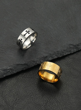 跨境新款不锈钢十字架戒指