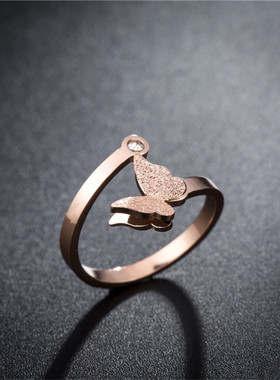 钛钢蝴蝶戒指玫瑰金简约批发