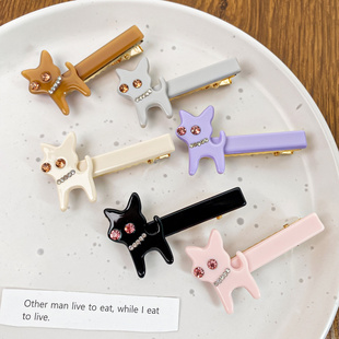 韩国ins镶钻猫咪发夹醋酸鸭嘴夹小众高级感碎发侧边夹女2025新款