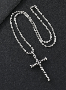 欧美跨境爆款热销饰品 个性铸造十字架项链嘻哈风钛钢项链吊坠女