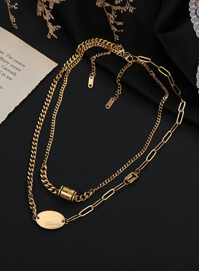 新款双层钛钢项链女13