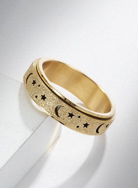 欧美简约镂空星星月亮戒指