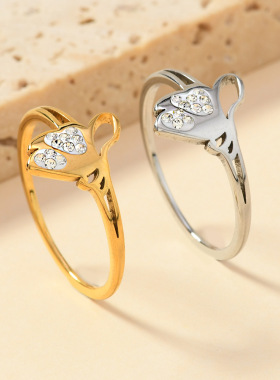 欧美新款不锈钢蝴蝶钻戒