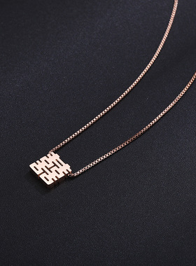 新款玫瑰金镂空双喜字钛钢锁骨链