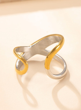 欧美风不锈钢镂空开口戒