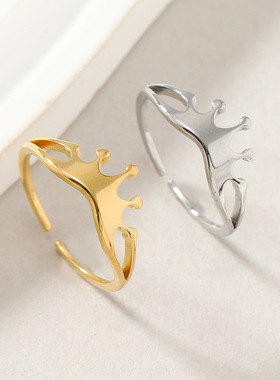 欧美时尚钛钢切割皇冠戒指