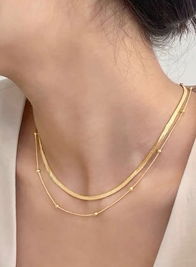 双层叠戴感小豆子锁骨链新款多层